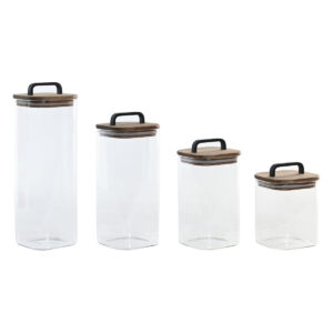 Set di 4 Barattoli Home ESPRIT Trasparente Naturale 4 Pezzi
