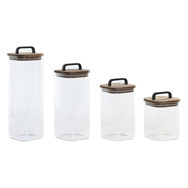 Set di 4 Barattoli Home ESPRIT Trasparente Naturale 4 Pezzi