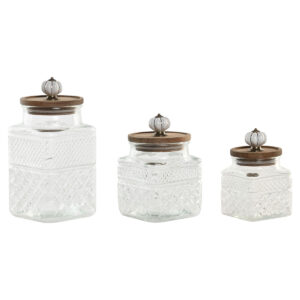 Set di 3 Barattoli Home ESPRIT Trasparente Naturale 1,8 L 3 Pezzi