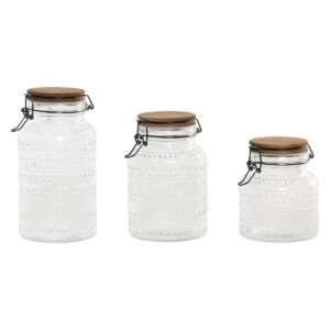 Set di 3 Barattoli Home ESPRIT Trasparente Naturale 950 ml 1,2 L 3 Pezzi