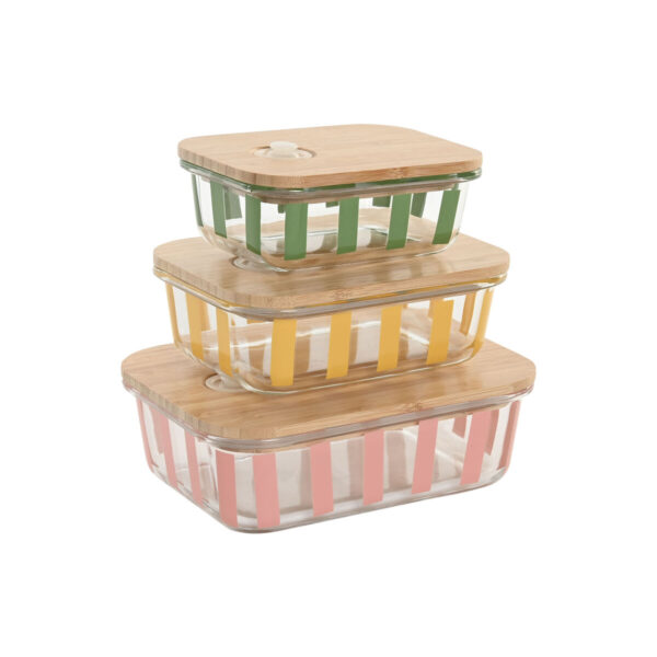 Porta pranzo Home ESPRIT Giallo Verde Corallo Cristallo Vetro Borosilicato Righe Moderno 1 L 660 ml