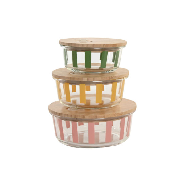 Porta pranzo Home ESPRIT Giallo Verde Corallo Cristallo Vetro Borosilicato Righe Moderno 900 ml