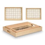 Set di Vassoi Gift Decor Marrone Trasparente Legno Vetro Fiore 2 Pezzi