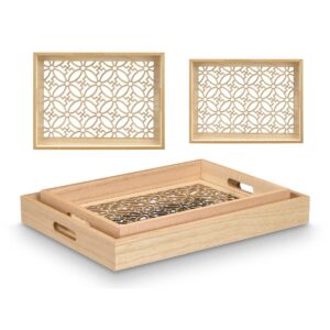 Set di Vassoi Gift Decor Marrone Trasparente Legno Vetro Fiore 2 Pezzi