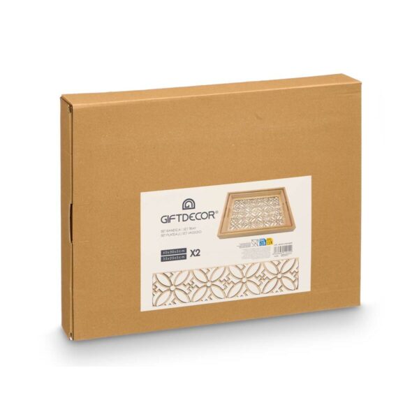 Set di Vassoi Gift Decor Marrone Trasparente Legno Vetro Fiore 2 Pezzi