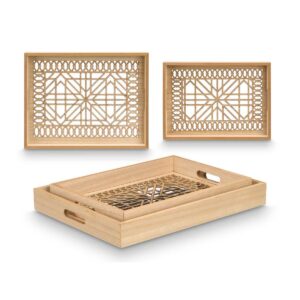 Set di Vassoi Gift Decor Marrone Trasparente Legno Vetro Quadrato 2 Pezzi