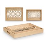 Set di Vassoi Gift Decor Marrone Trasparente Legno Vetro Cerchi 2 Pezzi