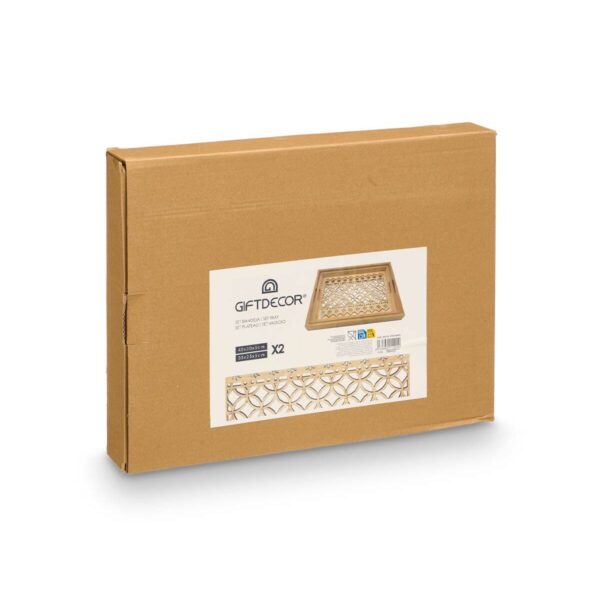 Set di Vassoi Gift Decor Marrone Trasparente Legno Vetro Cerchi 2 Pezzi