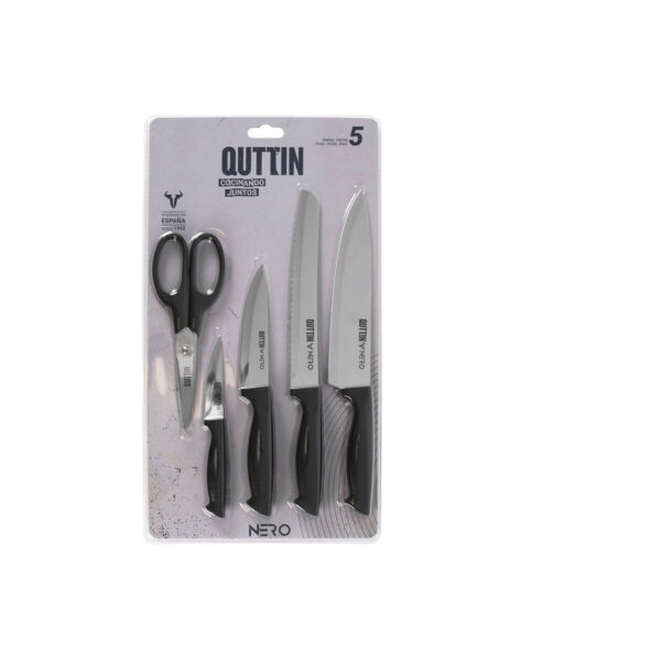 Set di Coltelli Quttin Nero Nero 5 Pezzi (4 Unità)