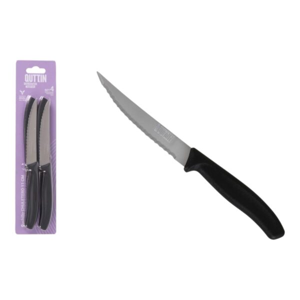 Set di Coltelli per Carne Quttin Nero Argentato Acciaio inossidabile 11 cm 4 Pezzi (18 Unità)