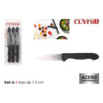 Set di Coltelli per Pelare Cuyfor Nero Argentato Acciaio inossidabile 7,5 cm 6 Pezzi (24 Unità)
