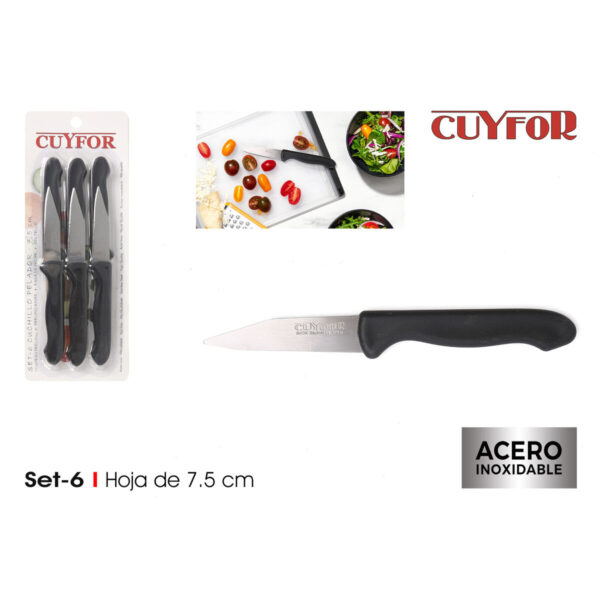 Set di Coltelli per Pelare Cuyfor Nero Argentato Acciaio inossidabile 7,5 cm 6 Pezzi (24 Unità)