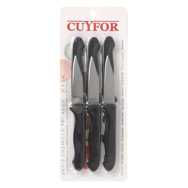 Set di Coltelli per Pelare Cuyfor Nero Argentato Acciaio inossidabile 7,5 cm 6 Pezzi (24 Unità)