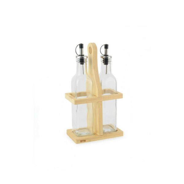 Set per Condire Quttin Marrone Trasparente Vetro Bambù 250 ml 2 Pezzi (12 Unità)