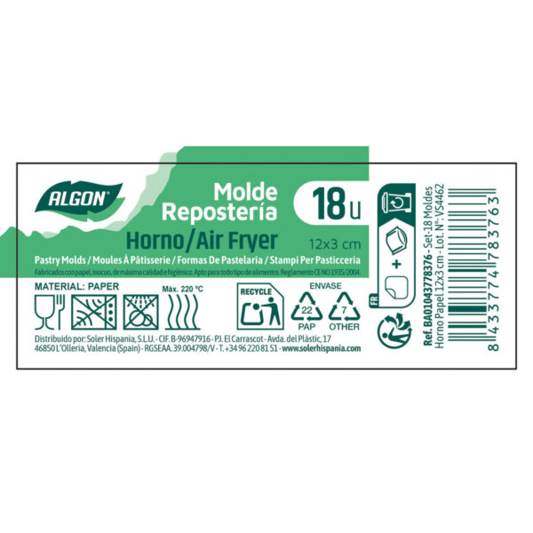 Stampo da Forno Algon 12 x 3 cm (18 Pezzi) (24 Unità)