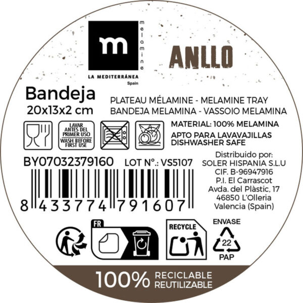 Vassoio La Mediterránea 20 x 13 x 2 cm (24 Unità)