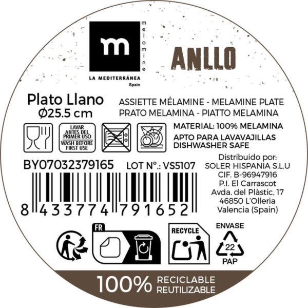 Piatto da pranzo La Mediterránea 25,5 cm (24 Unità)