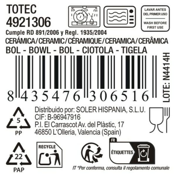 Ciotola La Mediterránea Totec 640 ml 14,5 X 7,5 CM (18 Unità)