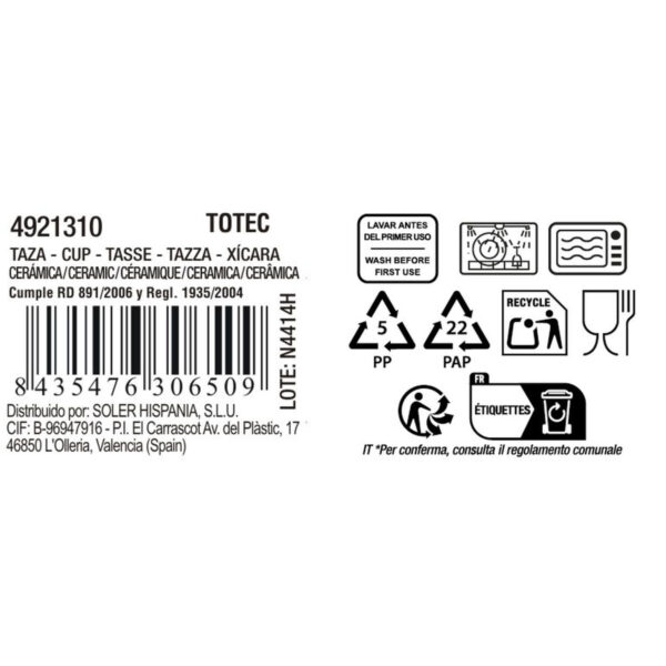 Tazza di caffè e tè La Mediterránea TOTEC 100 ml (24 Unità)