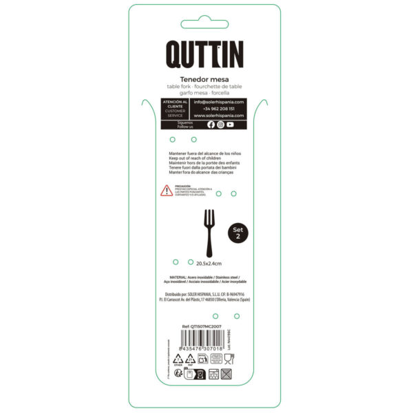 Set di Forchette Quttin MOMA Nero 20,5 x 2,4 cm 2 Pezzi (12 Unità)