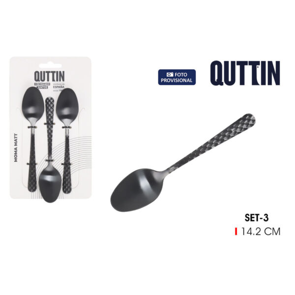 Set di cucchiai da dessert Quttin MOMA Nero 14,2 x 3,2 cm 3 Pezzi (12 Unità)