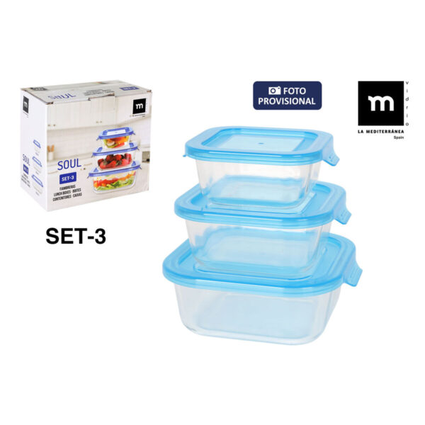 Set di scatole porta pranzo Inde Soul 0,8 L 3 Pezzi (8 Unità)