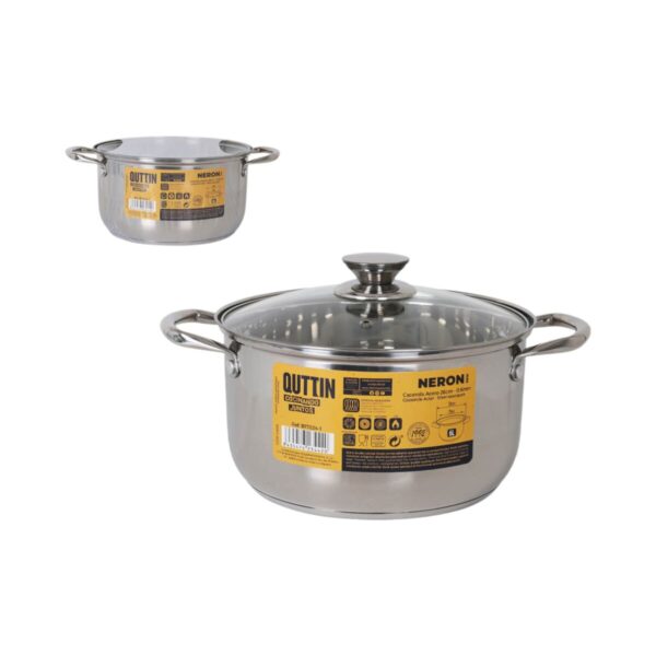 Casseruola con coperchio Quttin New neron Argentato Ø 24 cm 6 L Acciaio inossidabile (4 Unità)