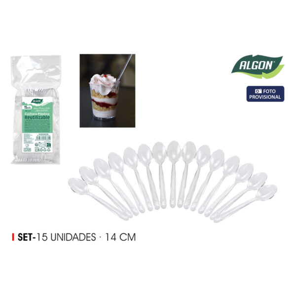 Set di cucchiai riutilizzabili Algon Trasparente 14 cm 15 Pezzi (24 Unità)