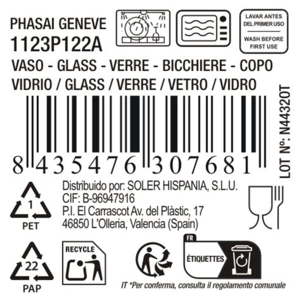 Bicchiere La Mediterránea Phasai geneve Trasparente Vetro 350 ml (24 Unità)