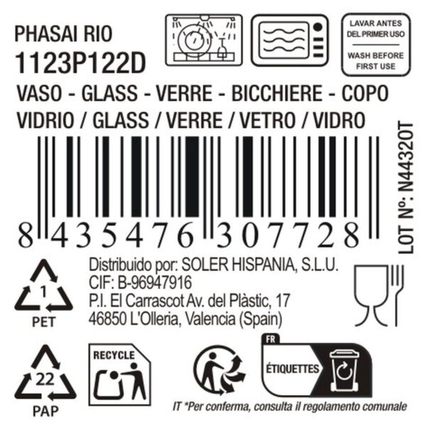 Bicchiere La Mediterránea Phasai rio Trasparente Vetro 350 ml (24 Unità)