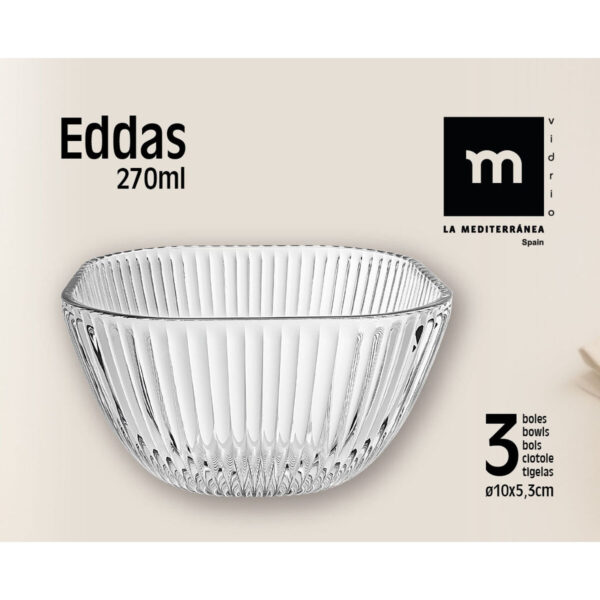 Set di Ciotole La Mediterránea Eddas Trasparente Vetro 270 ml 3 Pezzi (12 Unità)