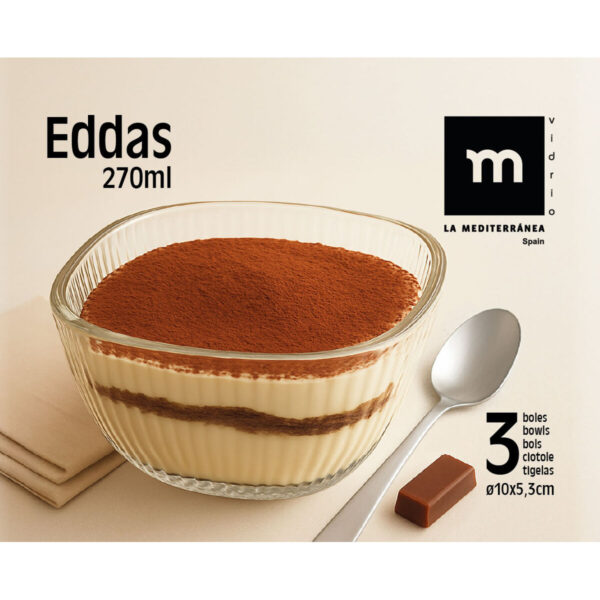 Set di Ciotole La Mediterránea Eddas Trasparente Vetro 270 ml 3 Pezzi (12 Unità)