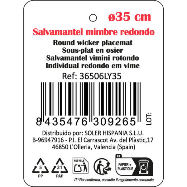 Sottopentola Privilege Marrone vimini Ø 35 cm (12 Unità)
