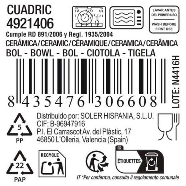 Ciotola La Mediterránea Cuadric Ceramica 340 ml (24 Unità)