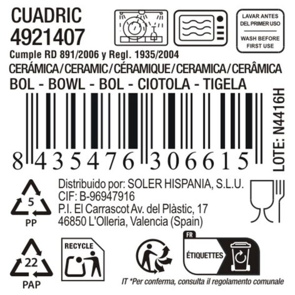 Ciotola La Mediterránea Cuadric Ceramica 650 ml (18 Unità)