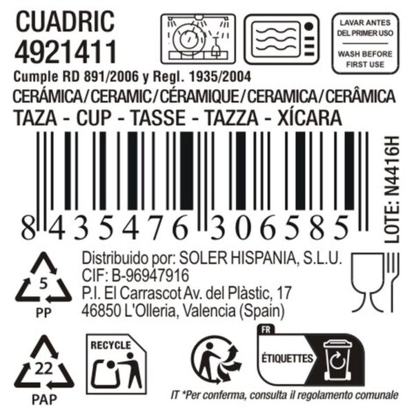 Tazza La Mediterránea Cuadric 220 ml Ceramica (24 Unità)