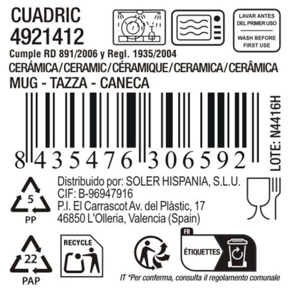 Tazza Mug La Mediterránea Cuadric 320 ml Ceramica (18 Unità)