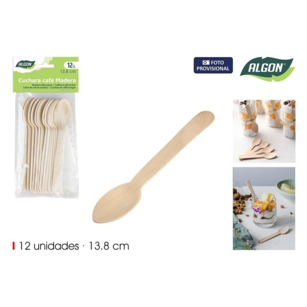 Set di Cucchiai Algon Marrone Legno 13,8 cm 12 Pezzi (24 Unità)