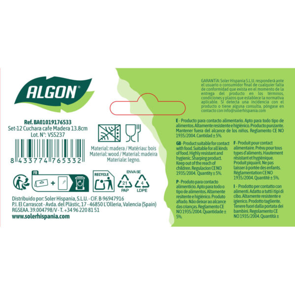 Set di Cucchiai Algon Marrone Legno 13,8 cm 12 Pezzi (24 Unità)