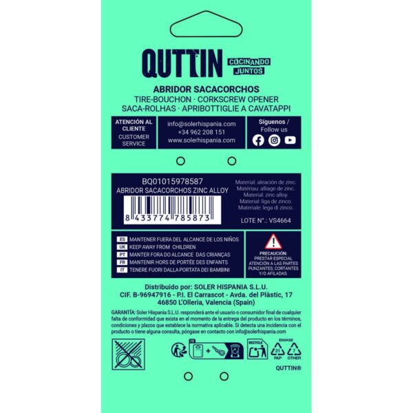 Apriscatole con Cavatappi Quttin 18 x 7 x 4 cm Argentato (18 Unità)