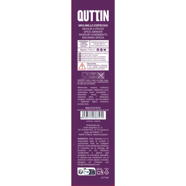 Macinapepe Quttin Legno 5 x 5 x 20,5 cm (20 Unità)