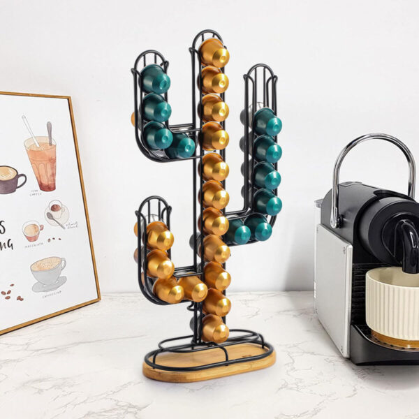 Contenitore per Sistemare le Capsule di Caffè Quttin Nero Bambù Ferro 19,5 x 9,5 x 41,5 cm Cactus (12 Unità)