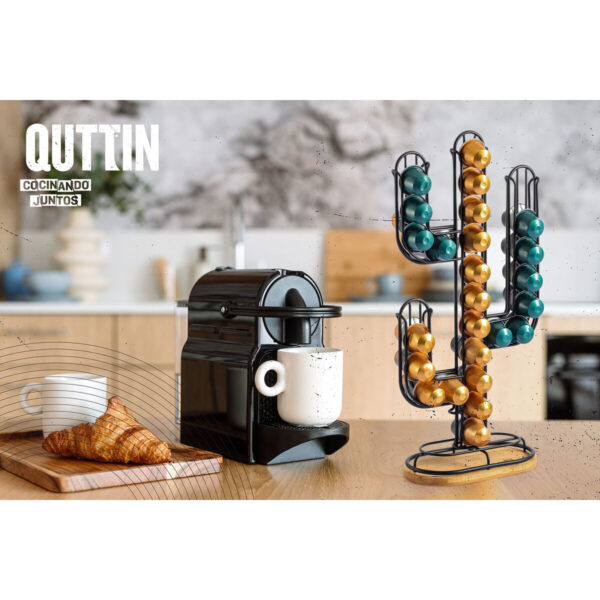 Contenitore per Sistemare le Capsule di Caffè Quttin Nero Bambù Ferro 19,5 x 9,5 x 41,5 cm Cactus (12 Unità)