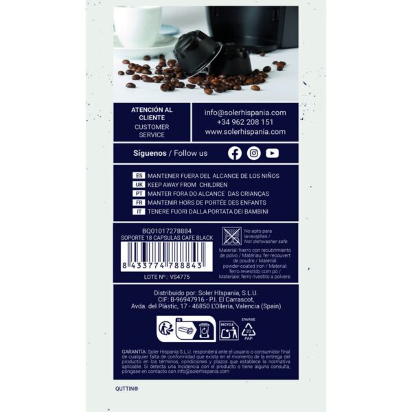Contenitore per Sistemare le Capsule di Caffè Quttin Nero Ferro 11,5 x 33 cm (12 Unità)