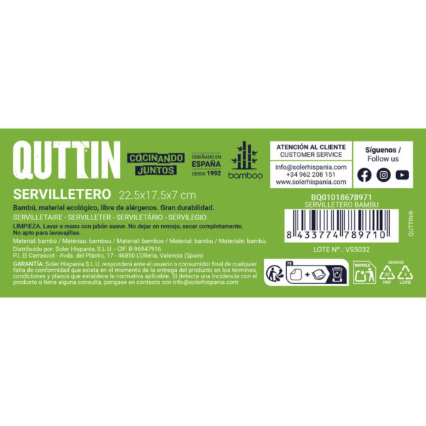 Portatovagliolo Quttin Marrone Bambù 22,5 x 17,5 x 7 cm (12 Unità)