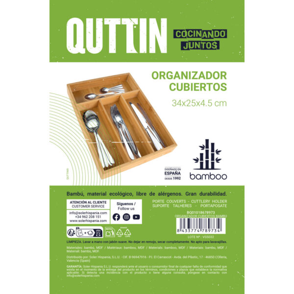 Vassoio Portaposate Quttin Marrone Bambù 34 x 25 x 4,5 cm (12 Unità)