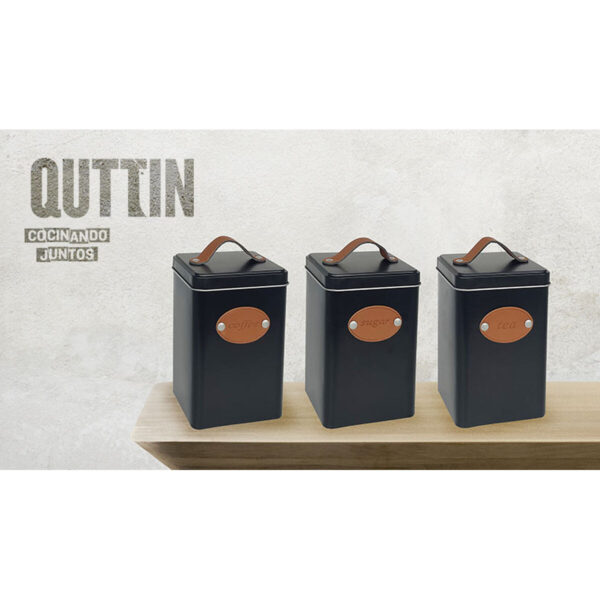 Barattolo Quttin Marrone Nero Quadrato Metallo (18 Unità)