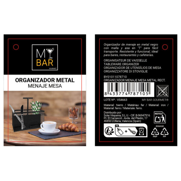 Secchio organizzatore My Bar Nero Metallo 20,5 x 10,3 x 21,5 cm (8 Unità)