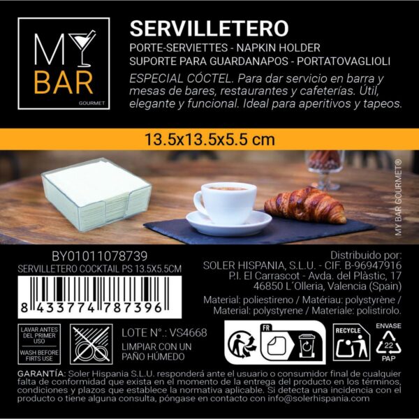 Portatovagliolo My Bar COCKTAIL Trasparente polistirene 13,5 x 13,5 x 5,5 cm (24 Unità)