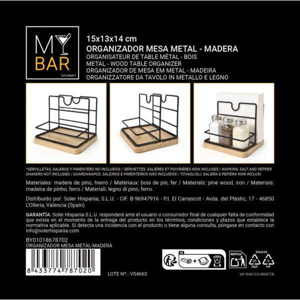 Secchio organizzatore My Bar Marrone Nero Legno Metallo 15 x 13 x 14 cm (12 Unità)